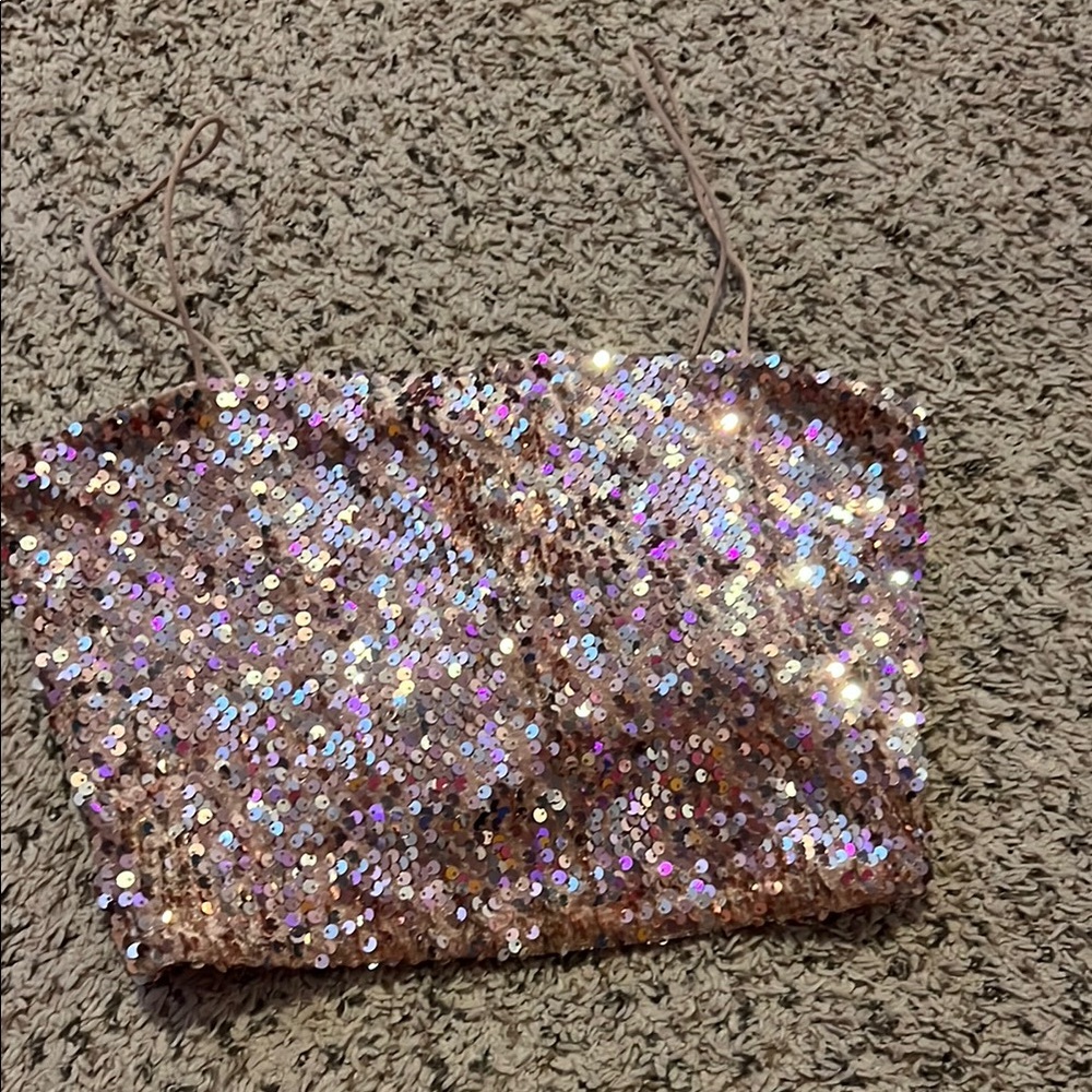 Garage Sequin Sleeveless Crop Top in Pink and Gold